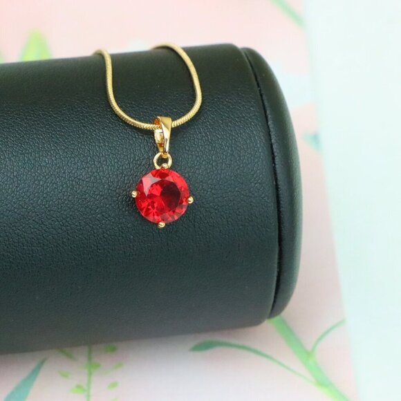 "Radiant Red Round Pendant with Gold Plated Finish for Everyday Glam, XPPT1670 : - Picture 3 of 13
